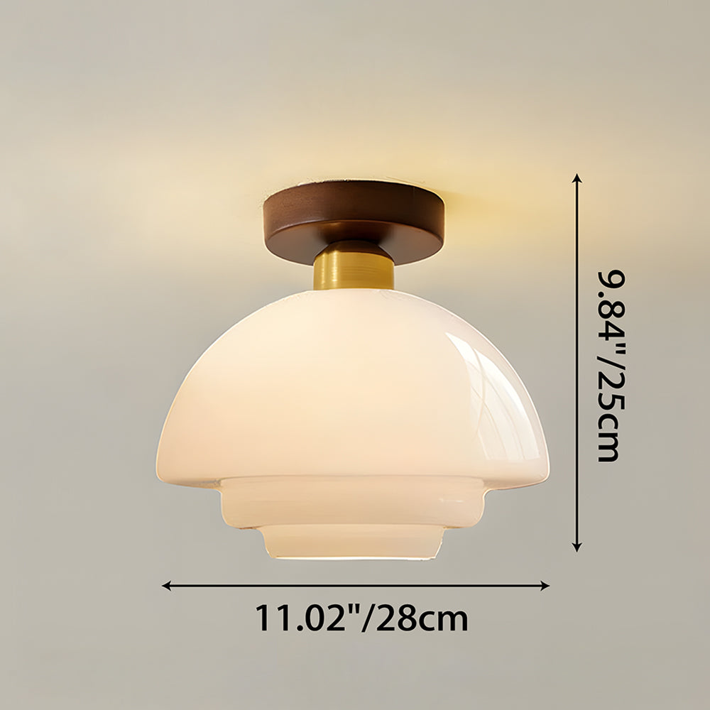 Plafondlamp gang van walnoothout met glas – plat en stijlvol