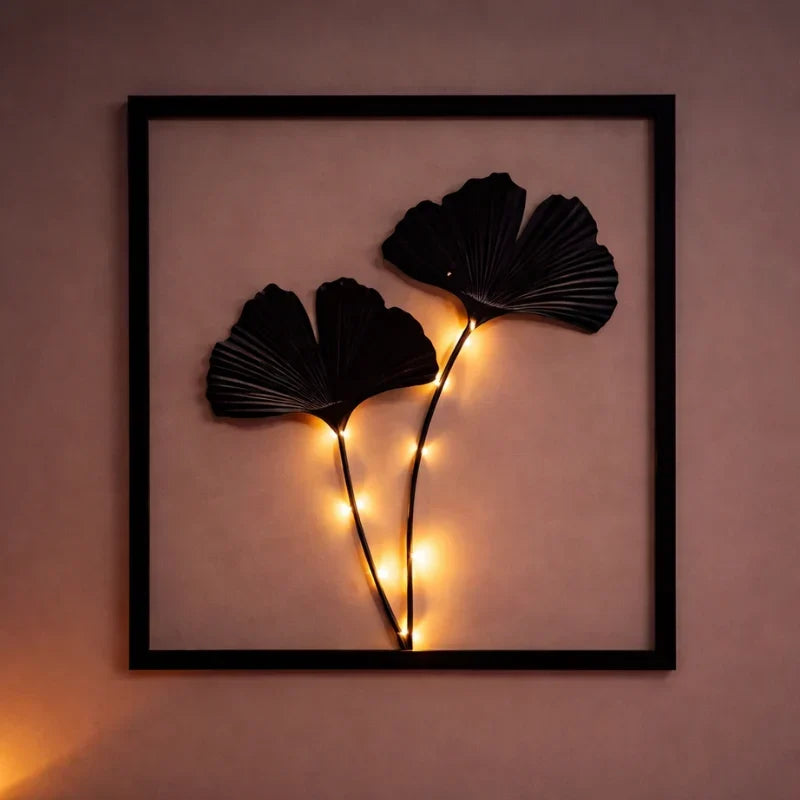 Wanddecoratie met bladmotief – set van 3 met warmwit licht