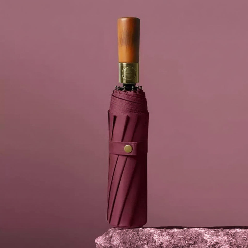 Automatische opvouwbare paraplu met houten handvat – windproof