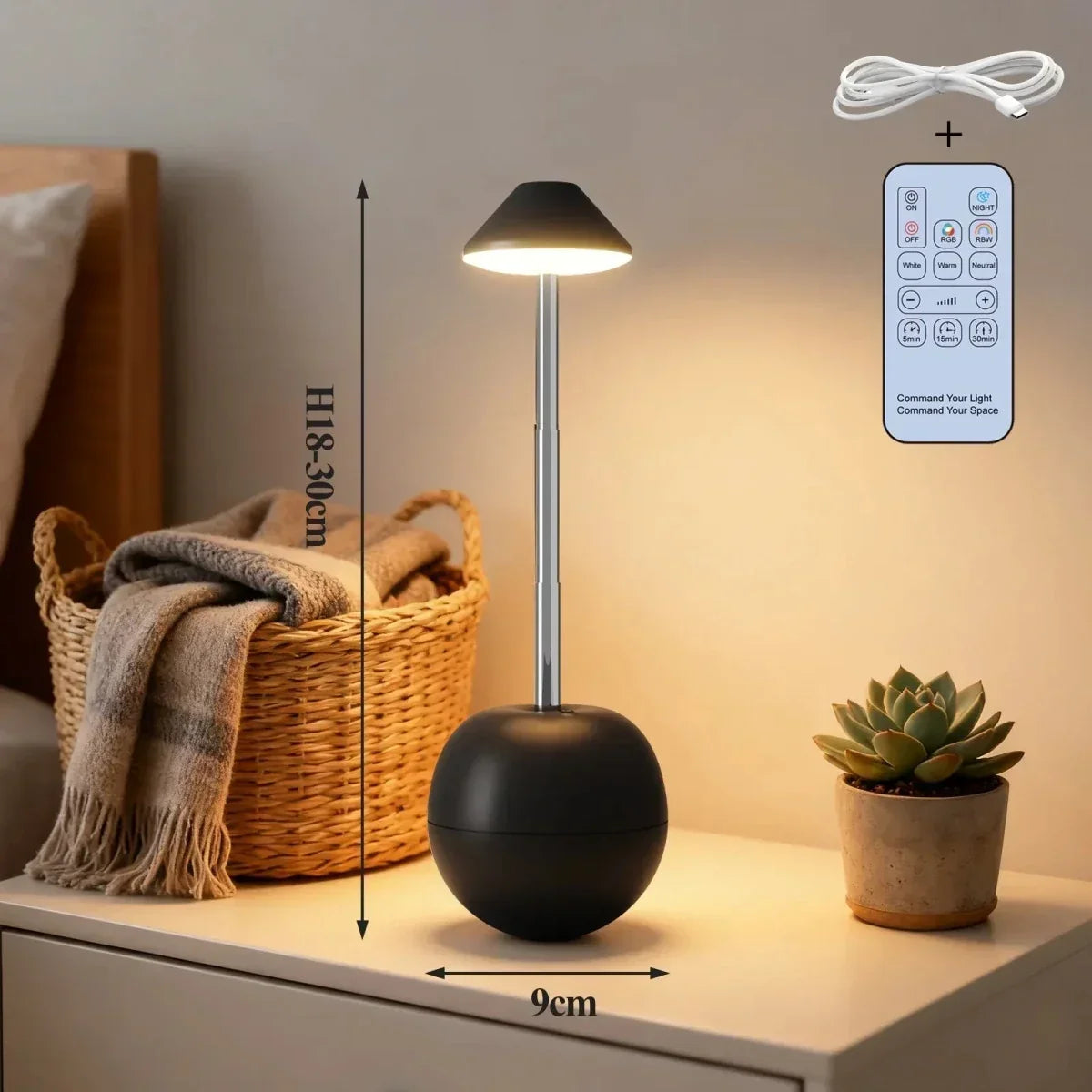 LED nachttaflamp met afstandsbediening en USB-aansluiting