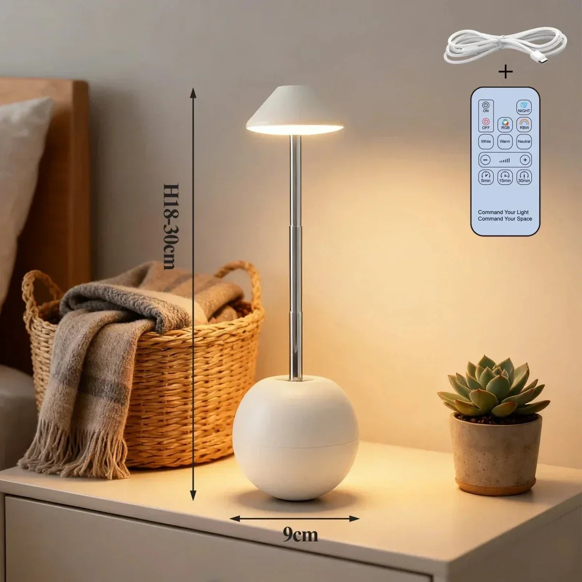 LED nachttaflamp met afstandsbediening en USB-aansluiting