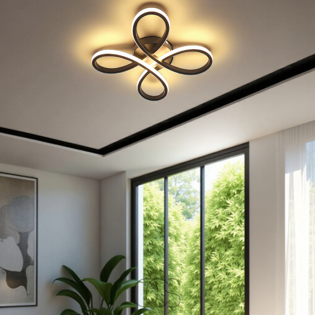 LED Plafondlamp Klaverblad dimbaar zwart 30 cm woonkamer
