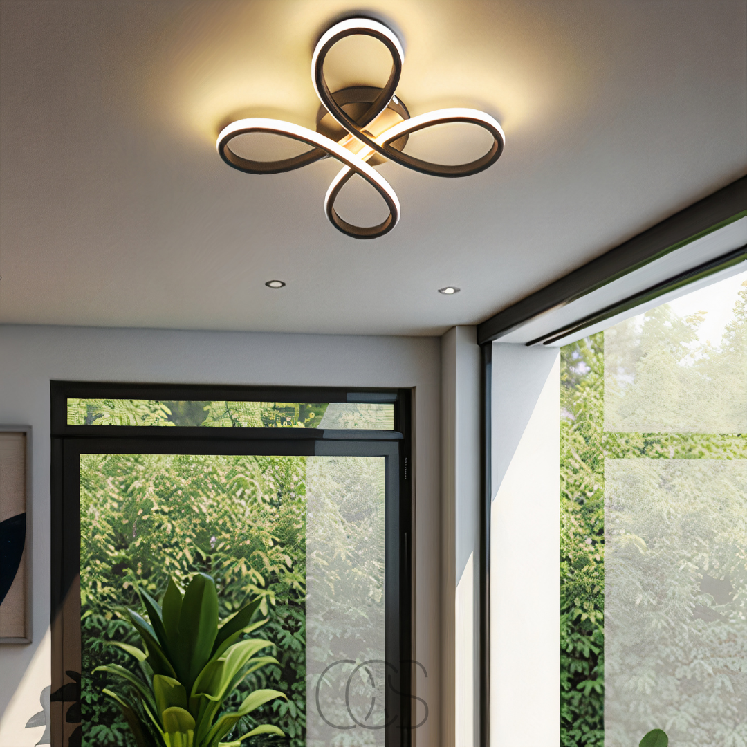 LED Plafondlamp Klaverblad dimbaar zwart 30 cm woonkamer