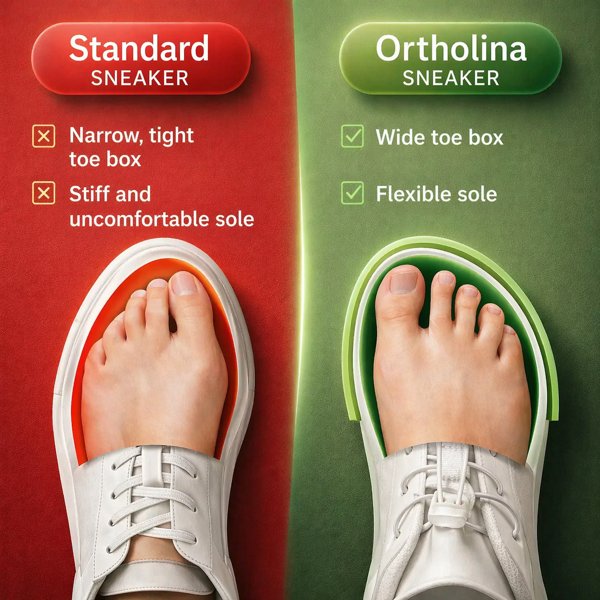 Orthopedische sneakers met brede teendoos en gelkussen