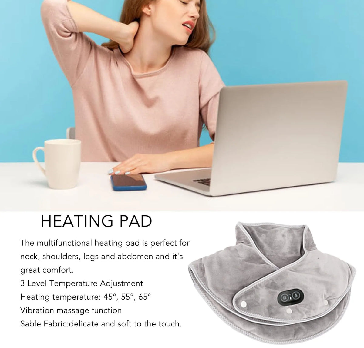 Verwarmend nek- en schouderkussen met vibratie – USB