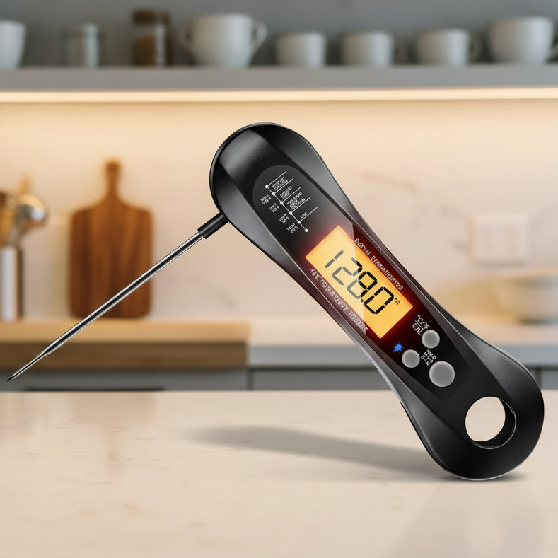 Digitale vleesthermometer met inklapbare sonde en LED-display