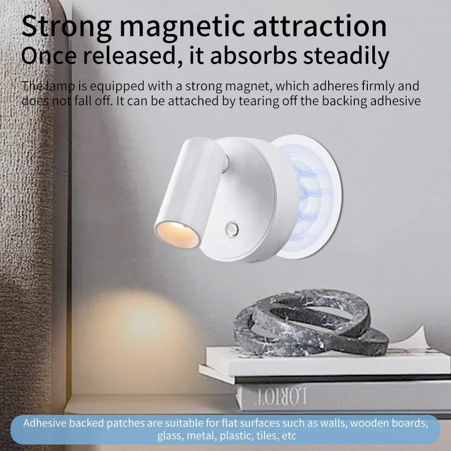 Draadloze LED Wandlamp Dimbaar Magnetisch 360° Zwenkbaar