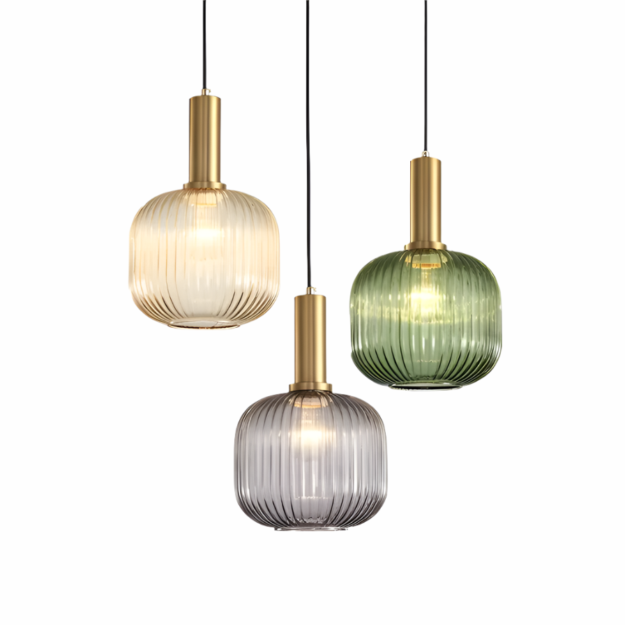 Hanglamp Ribbeldglas Vintage – Hanglamp met Gouden Fitting E27