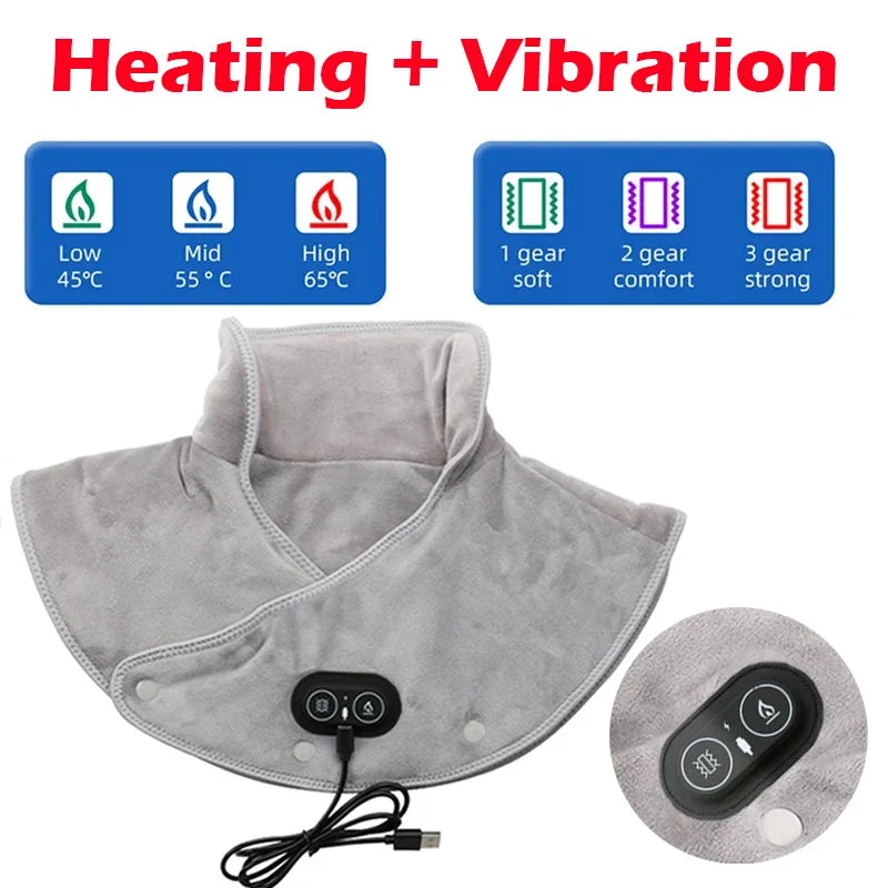 Verwarmend nek- en schouderkussen met vibratie – USB