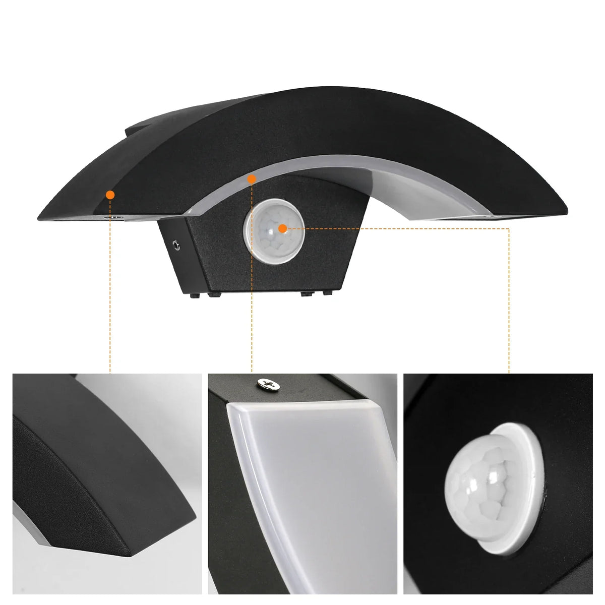 LED Buitenwandlamp 24W met Bewegingssensor – Warmwit Zwart