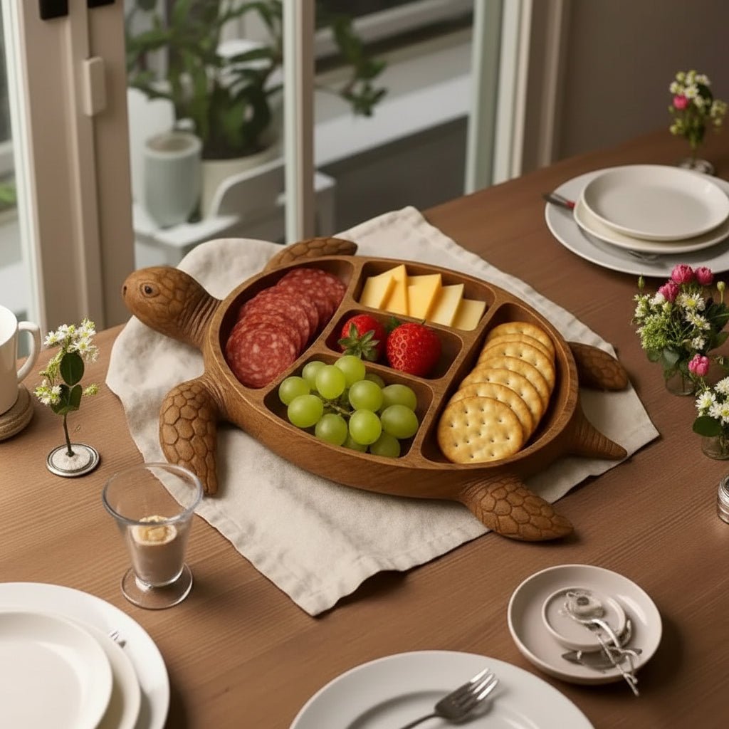 Serveerplank van massief hout in dierenvorm – snackbord met vakjes
