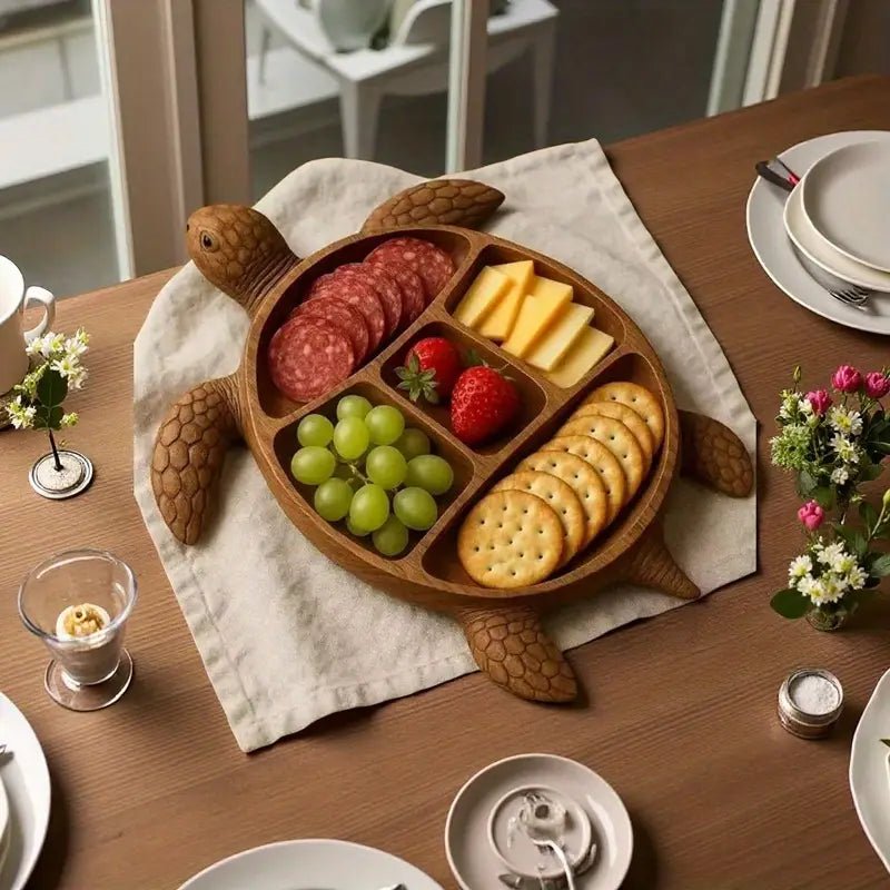 Serveerplank van massief hout in dierenvorm – snackbord met vakjes