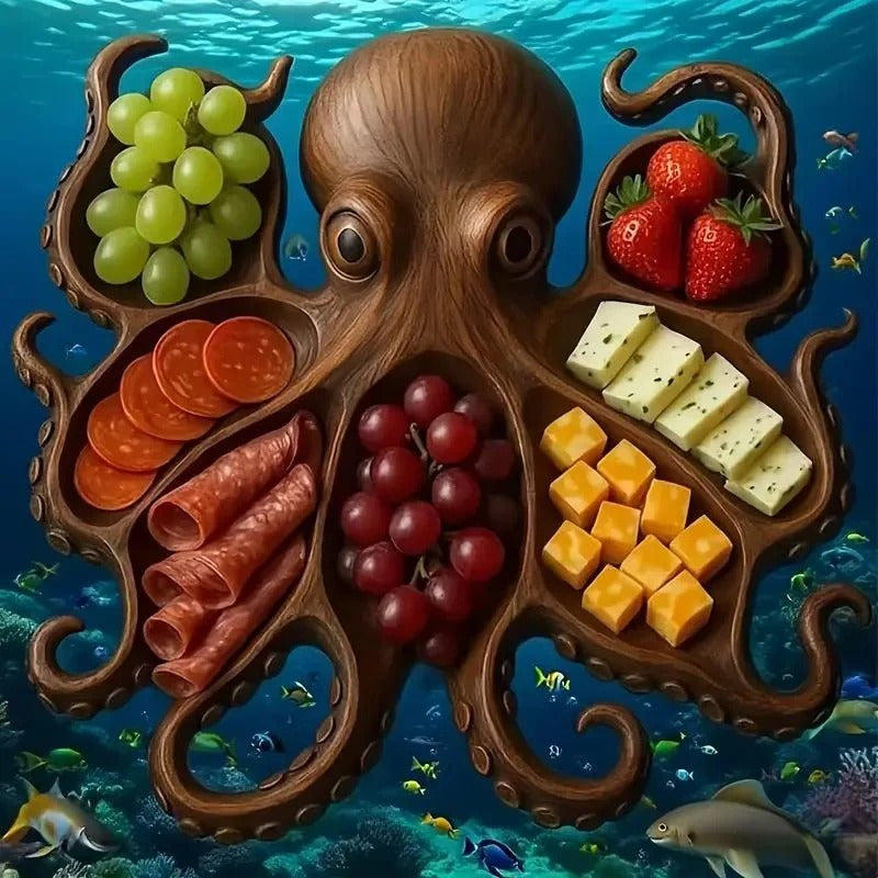 Serveerplank van massief hout in dierenvorm – snackbord met vakjes
