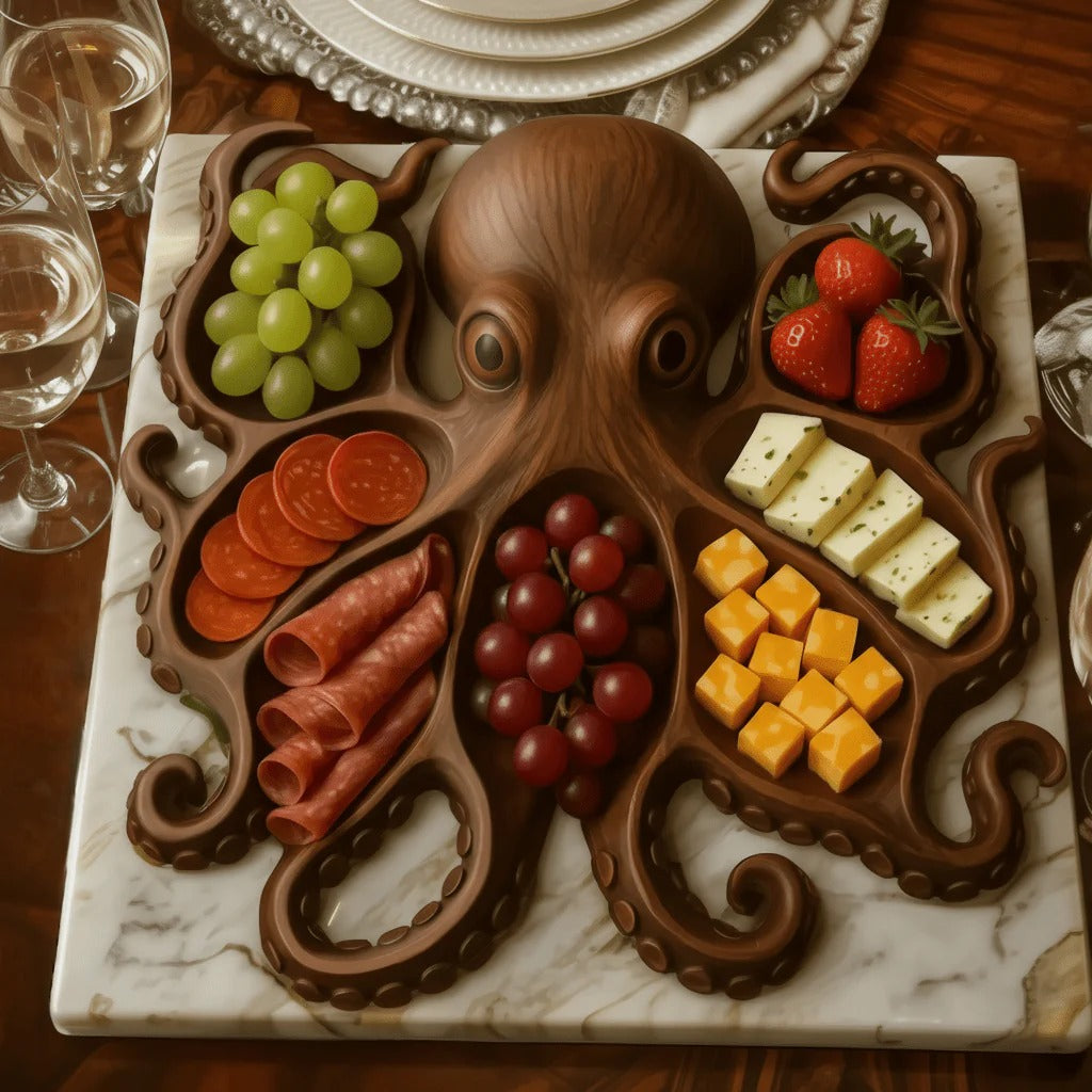 Serveerplank van massief hout in dierenvorm – snackbord met vakjes