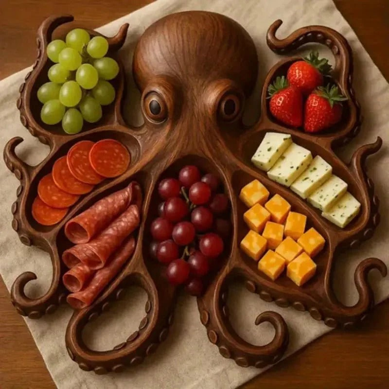 Serveerplank van massief hout in dierenvorm – snackbord met vakjes