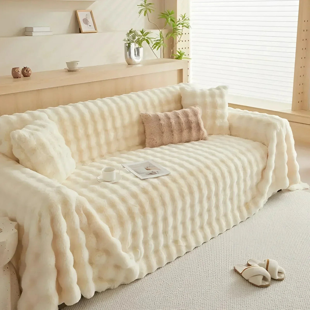 Pluche bankhoes van kunstbont – zacht, antislip, universele maat