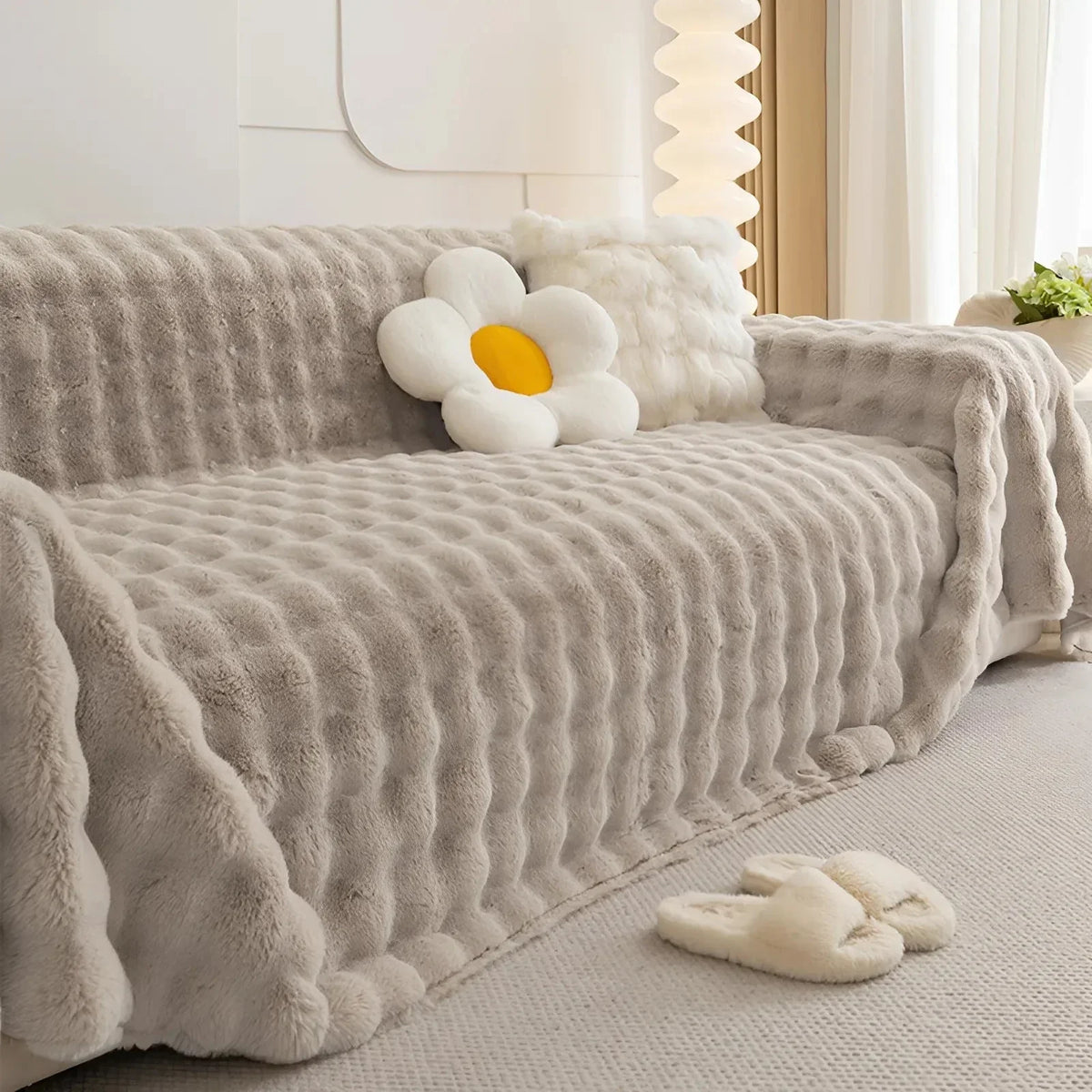 Pluche bankhoes van kunstbont – zacht, antislip, universele maat