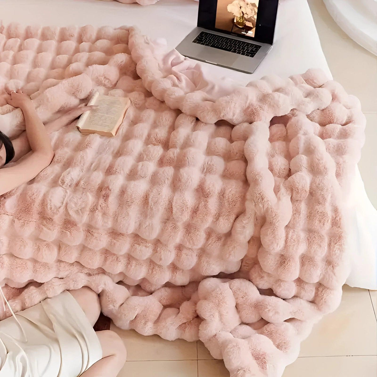 Gewichtsdeken faux fur met chunky knit – ultrazacht en warm