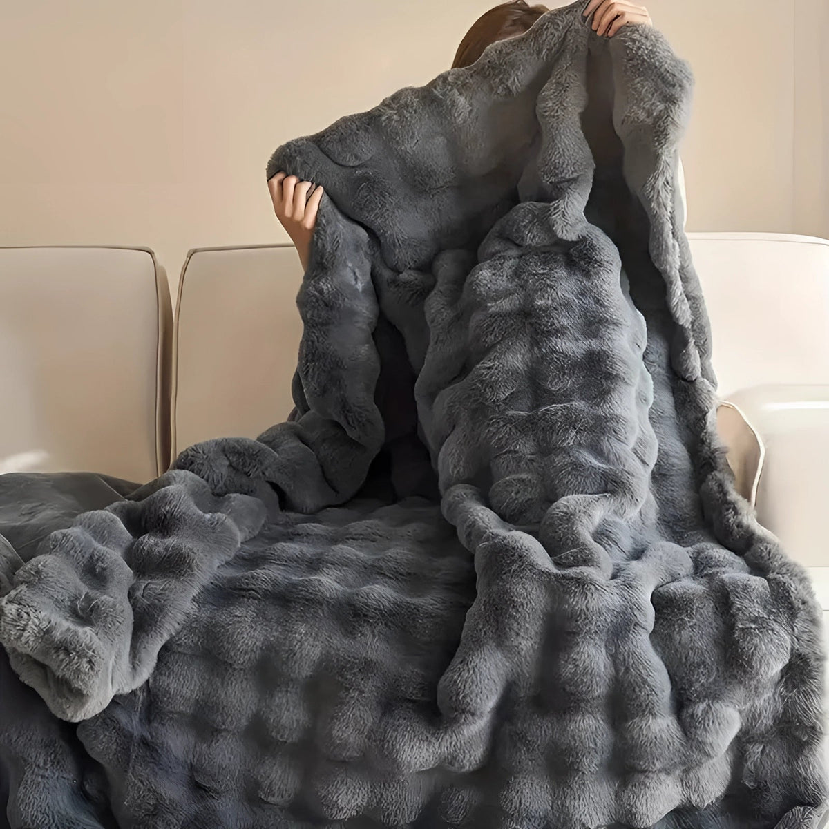 Gewichtsdeken faux fur met chunky knit – ultrazacht en warm