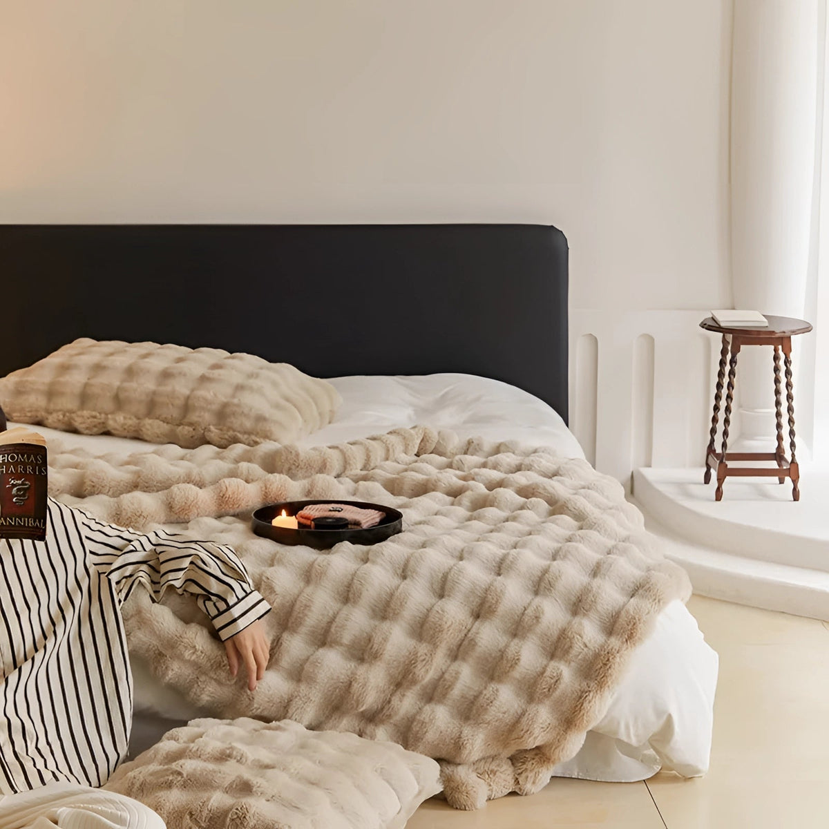 Gewichtsdeken faux fur met chunky knit – ultrazacht en warm