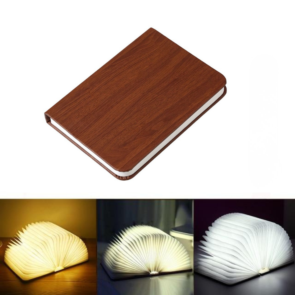 Opvouwbare boeklamp van hout en papier – sfeerverlichting