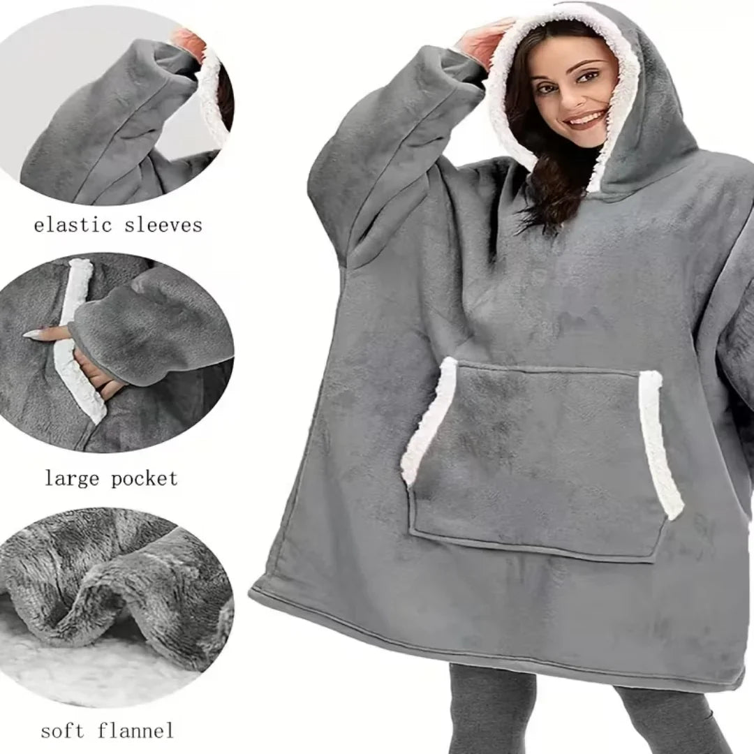 Deken hoodie met sherpa fleece – oversized en warm
