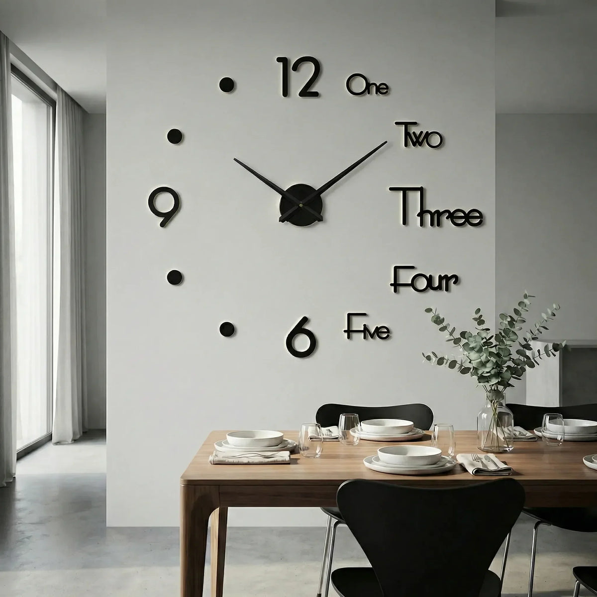 Oversized wandklok met 3D-cijfers – minimalistisch en modern