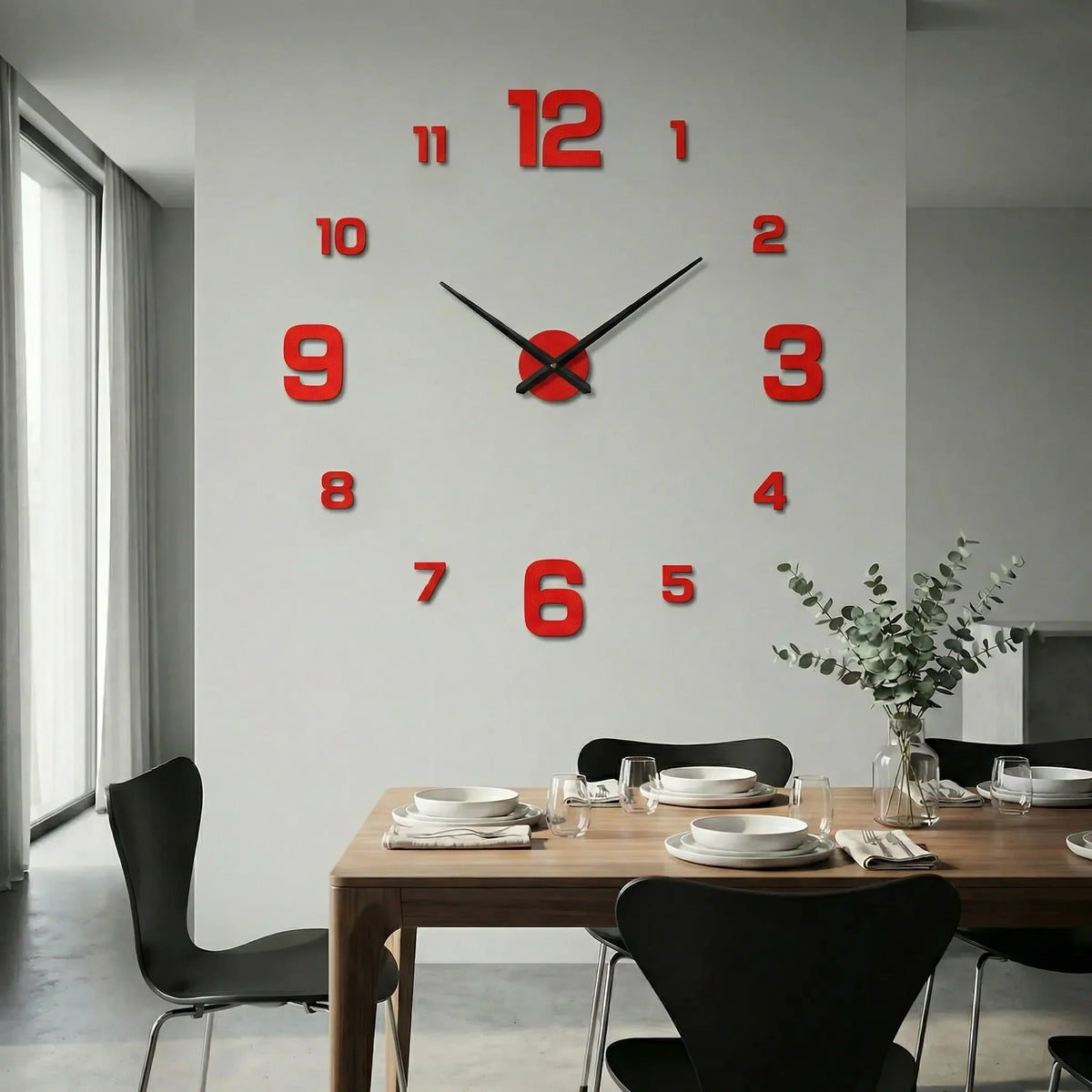 Oversized wandklok met 3D-cijfers – minimalistisch en modern