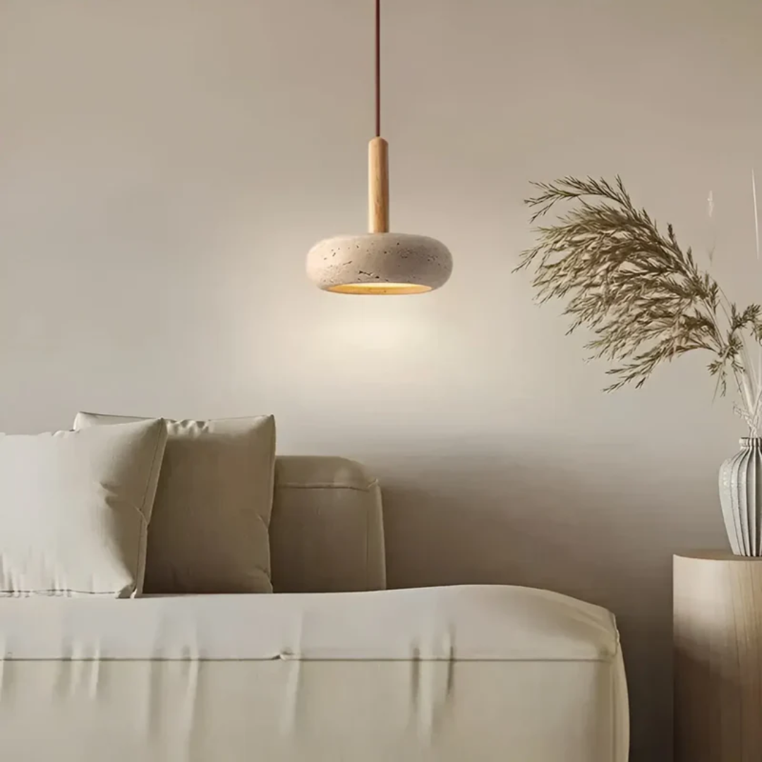 LED Hanglamp Japanse Stijl Natuursteen Hout Warmwit Ø15cm