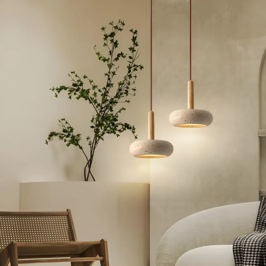 LED Hanglamp Japanse Stijl Natuursteen Hout Warmwit Ø15cm