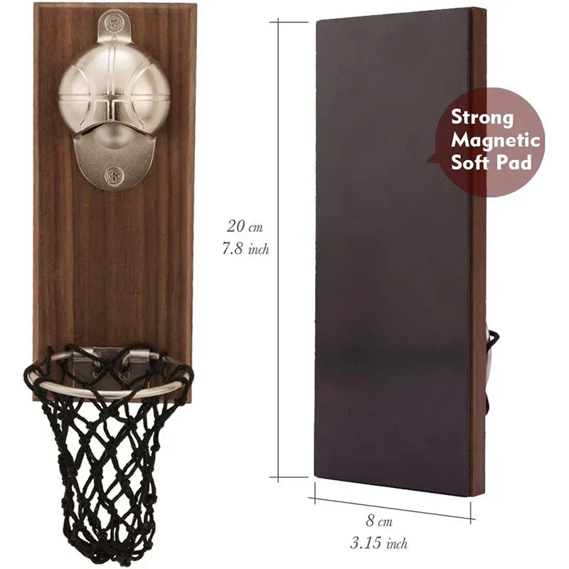 Wandflesopener basketbaldesign met kronkurk opvangnet