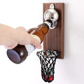 Wandflesopener basketbaldesign met kronkurk opvangnet