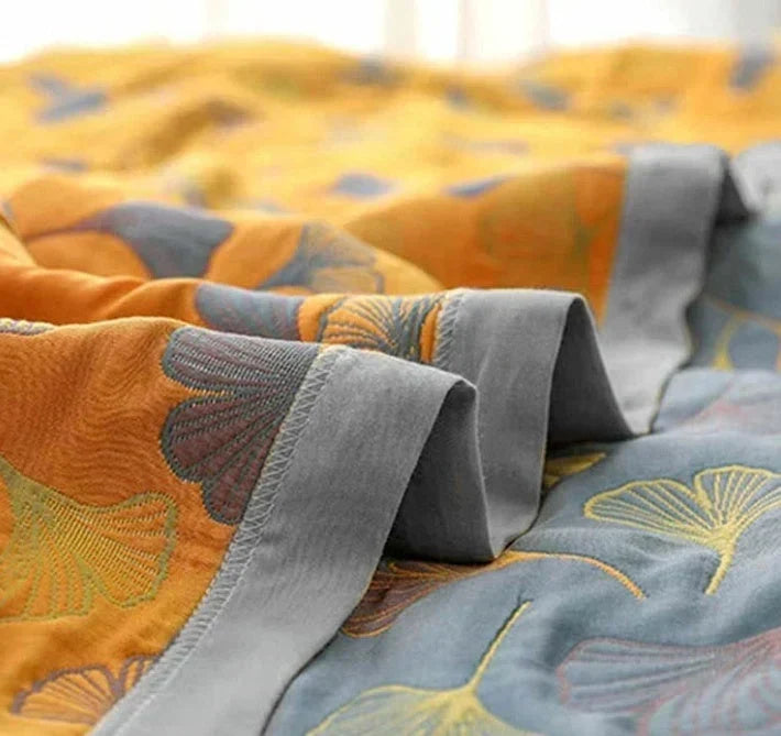Omkeerbare woonplaid met ginkgobladpatroon – twee zijden