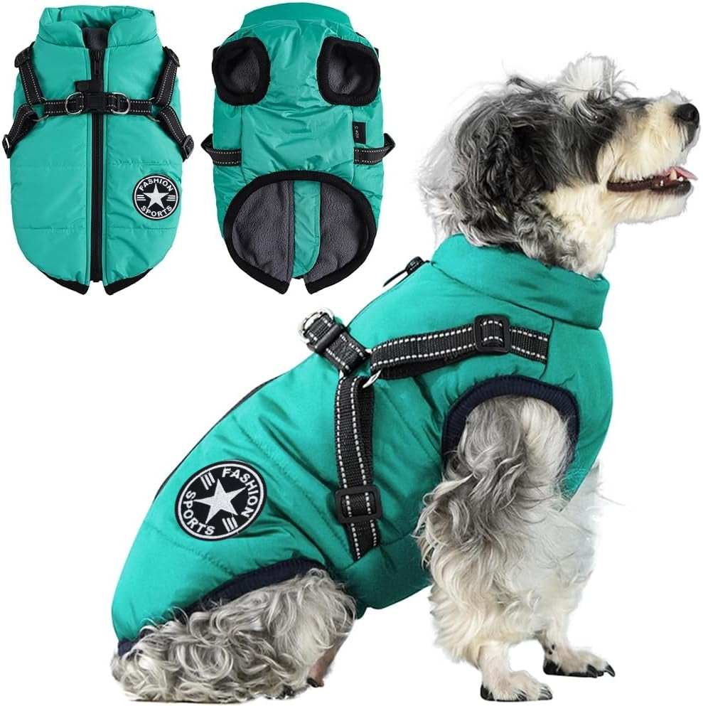 Waterdichte winterjas voor honden met geïntegreerd harnas