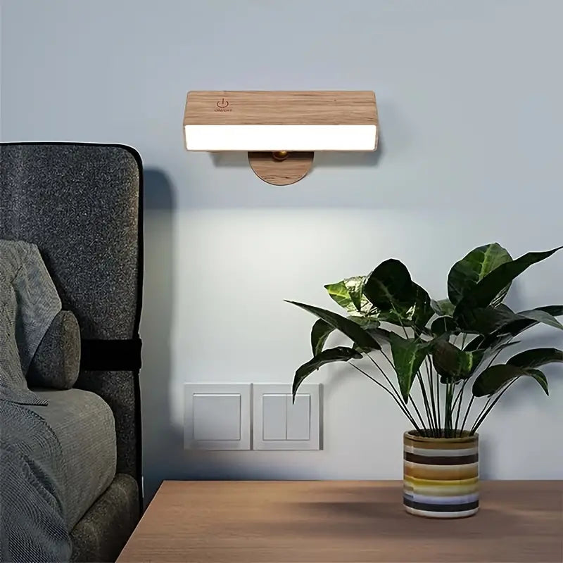 Draadloze wandlamp met houtfinish – oplaadbaar en dimbaar