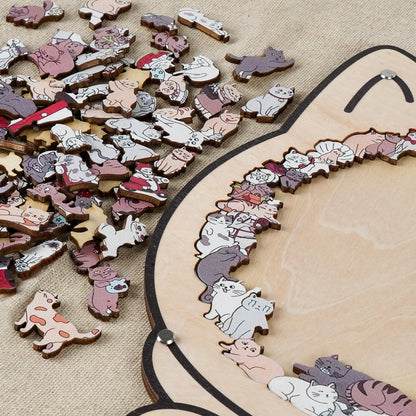 Houten Kattenpuzzel 135 Stukjes – Mindful Puzzelen met Kunstzinnig Design