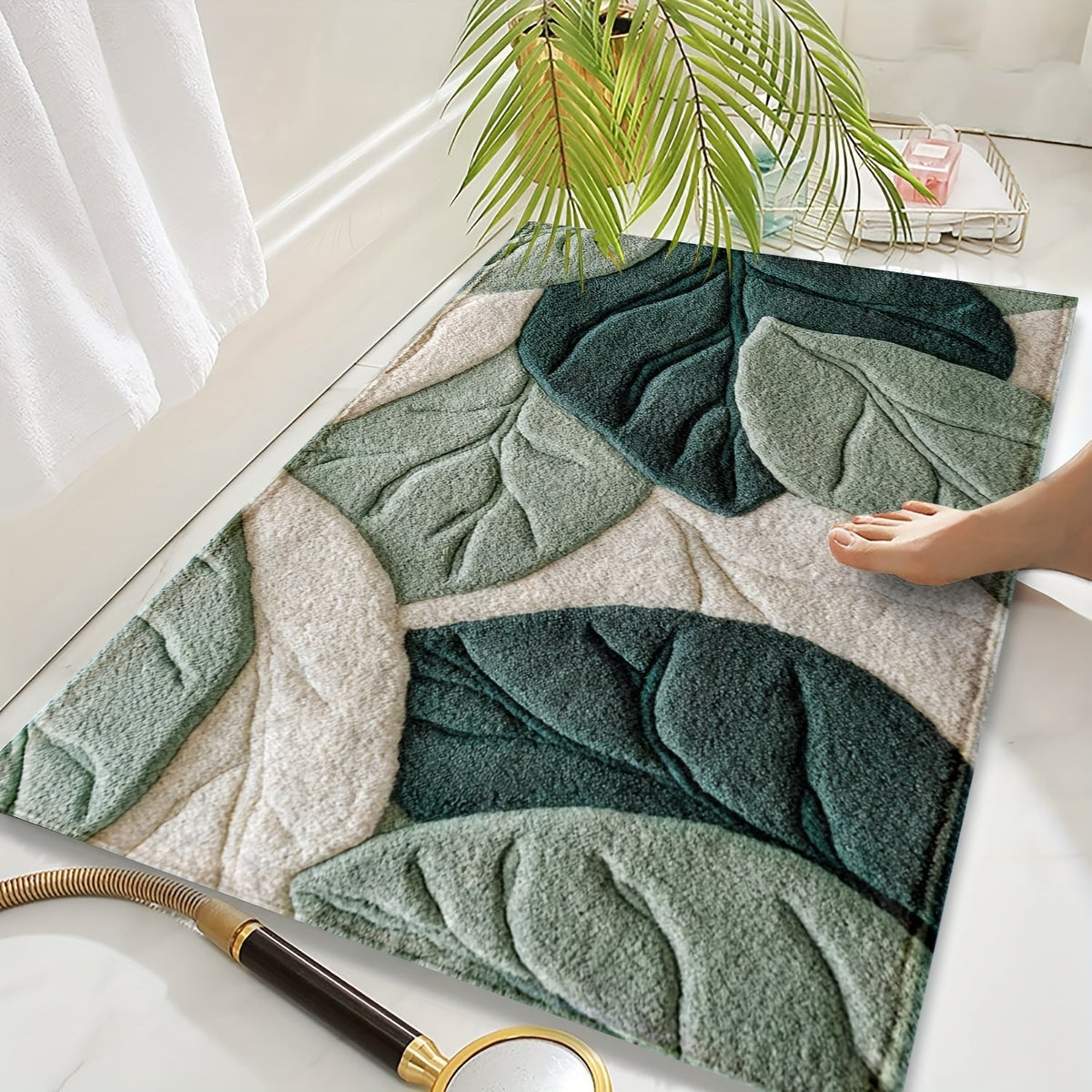 Badkamermat met bladpatroon – zacht, absorberend en antislip