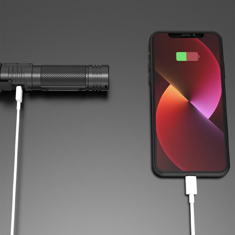 LED Zaklamp met Powerbankfunctie – Oplaadbaar, Zoombaar & Weerbestendig