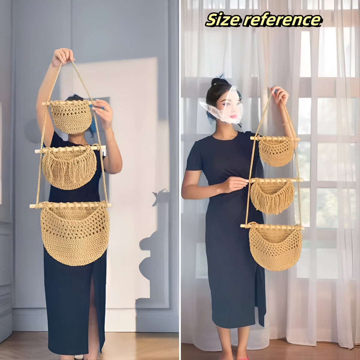 Hangende fruitmand van jute – meerdere verdiepingen voor de keuken