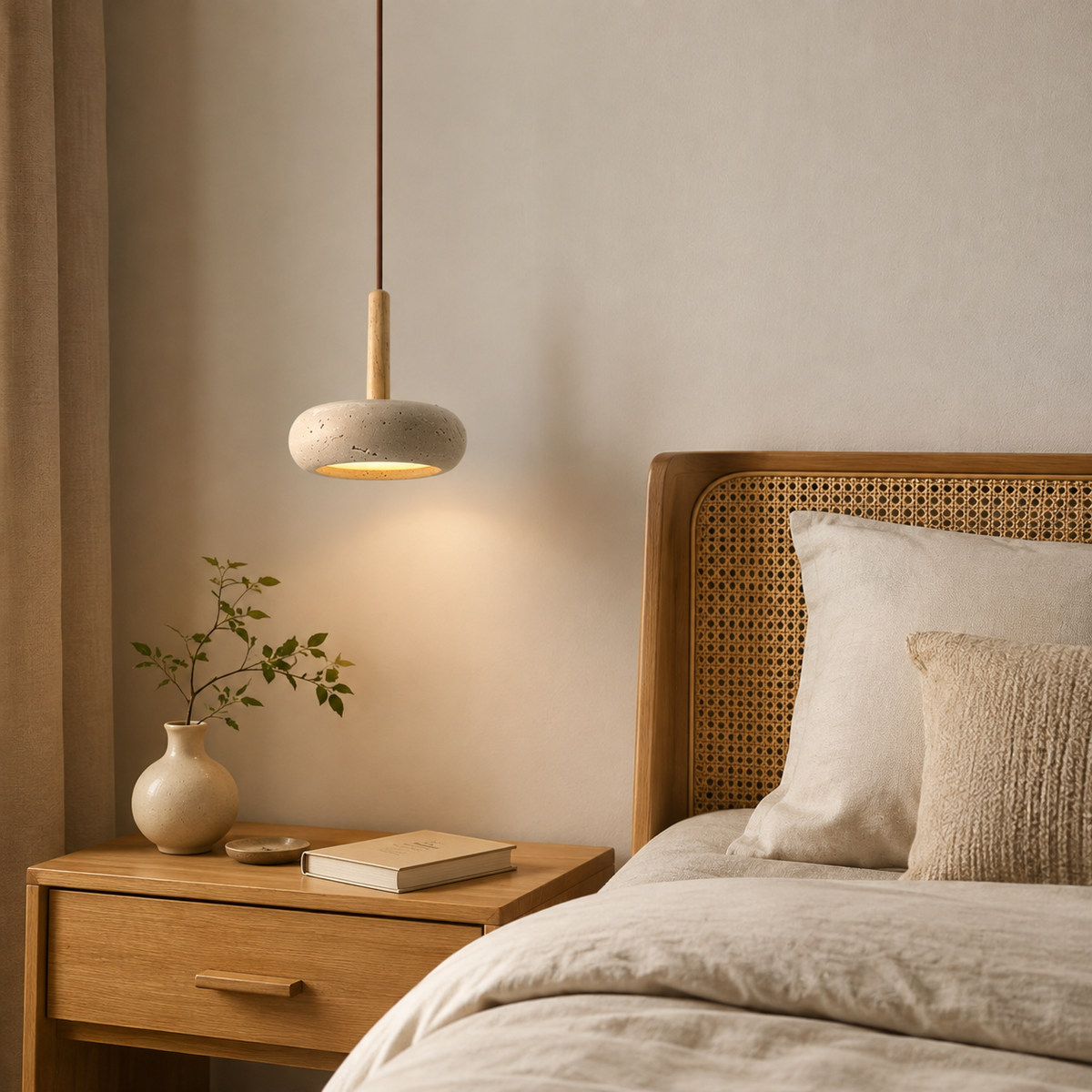 LED Hanglamp Japanse Stijl Natuursteen Hout Warmwit Ø15cm