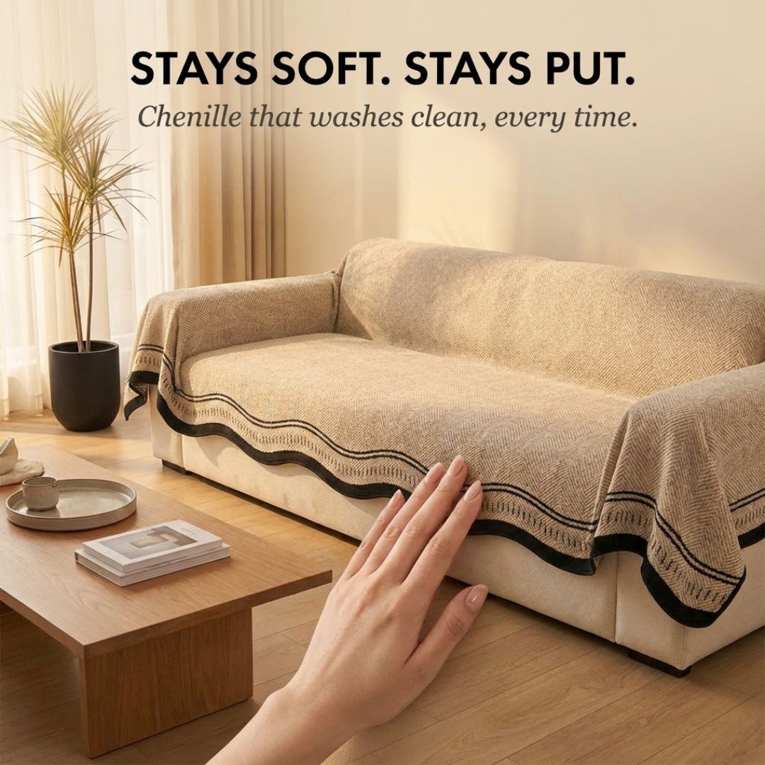 Antislip Bankhoes van Chenille met Visgraatpatroon – Machinewasbaar