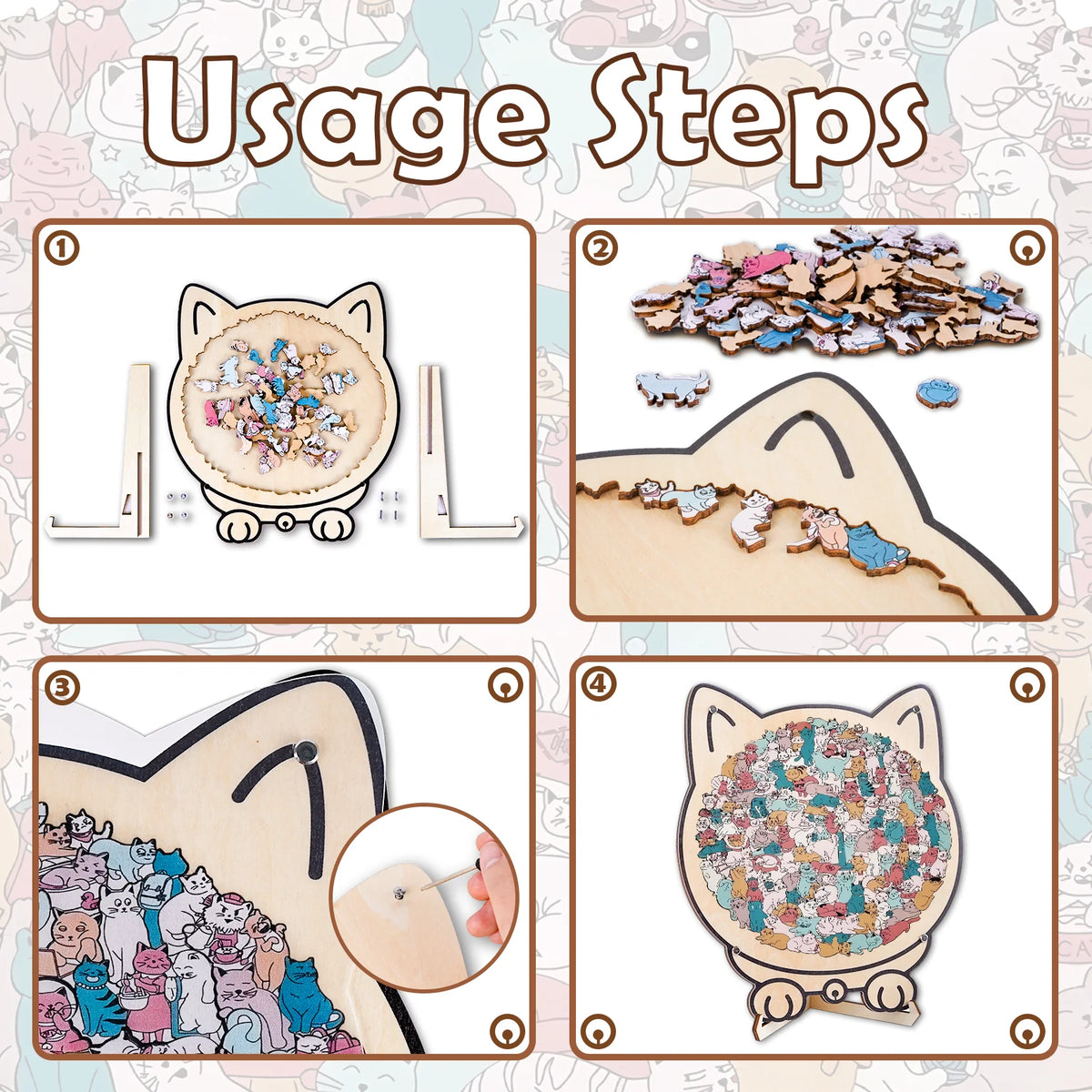 Houten Kattenpuzzel 135 Stukjes – Mindful Puzzelen met Kunstzinnig Design