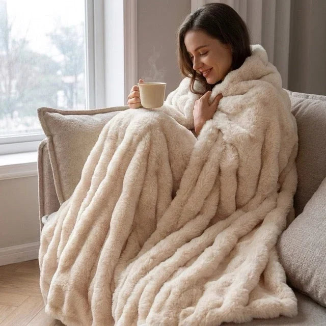 Kunstbont knuffeldeken in konijnenbontlook – zacht en warm