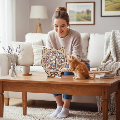 Houten Kattenpuzzel 135 Stukjes – Mindful Puzzelen met Kunstzinnig Design