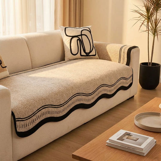 Antislip Bankhoes van Chenille met Visgraatpatroon – Machinewasbaar