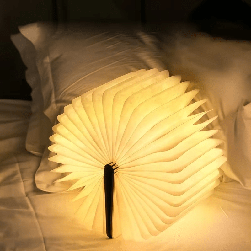 Opvouwbare boeklamp van hout en papier – sfeerverlichting