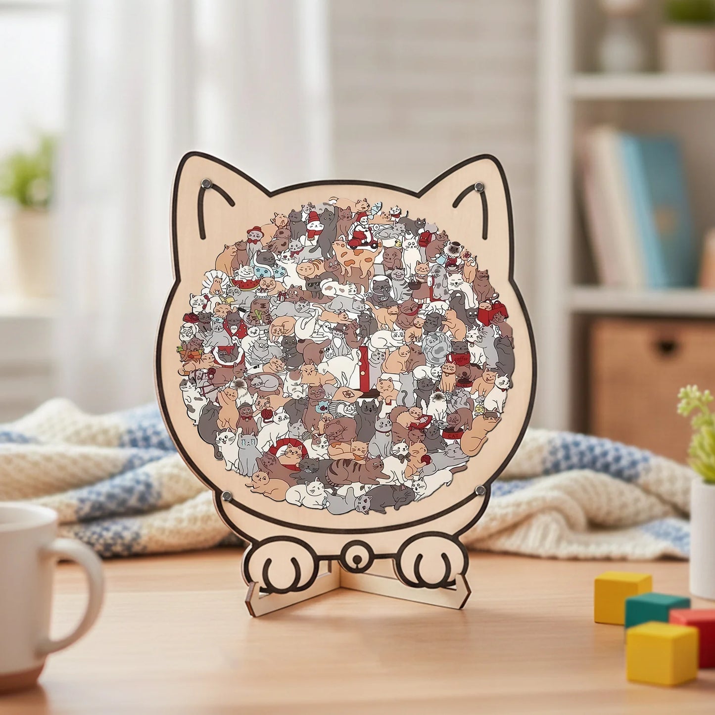 Houten Kattenpuzzel 135 Stukjes – Mindful Puzzelen met Kunstzinnig Design
