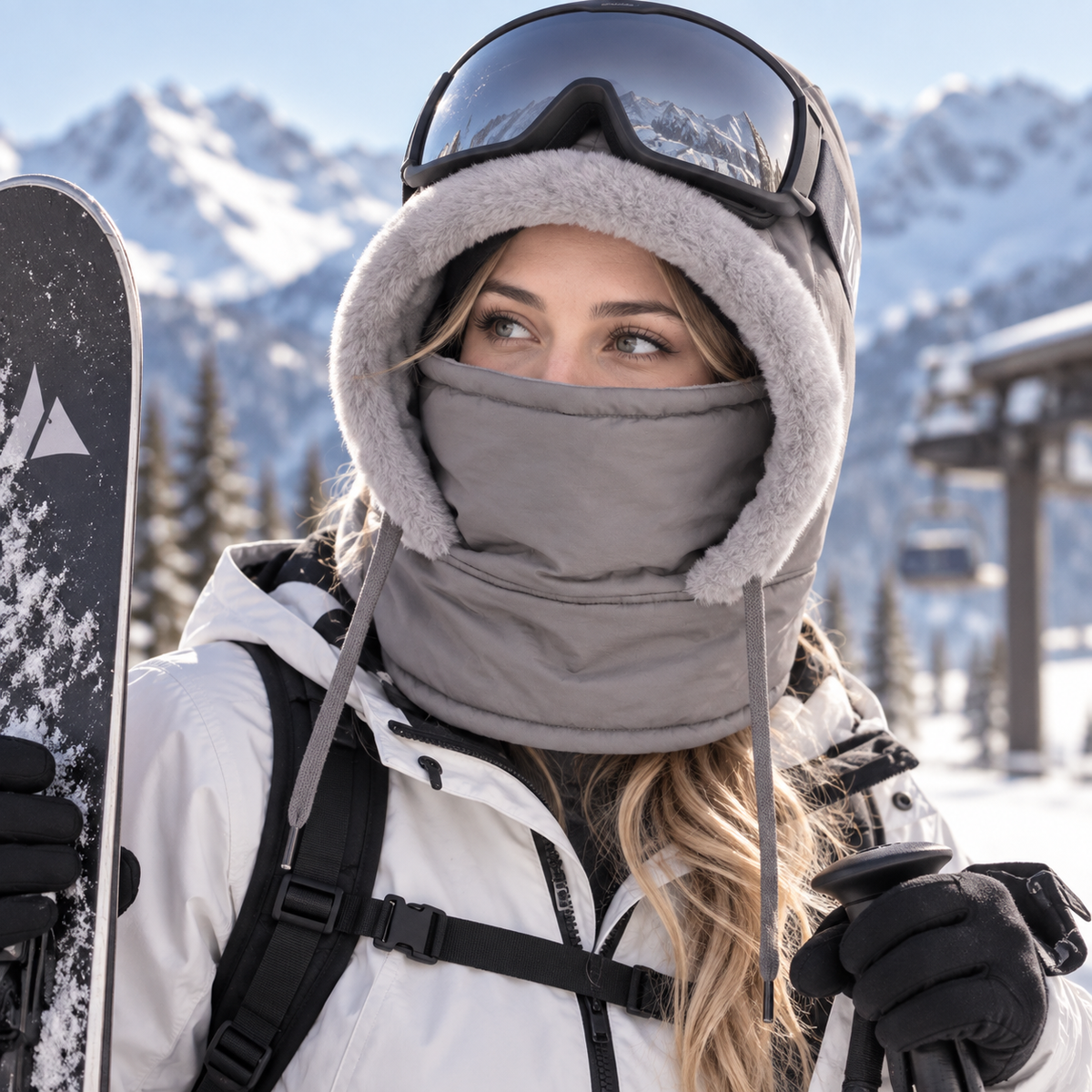 Winddichte bivakmuts met gezichtsmasker – warm gevoerd