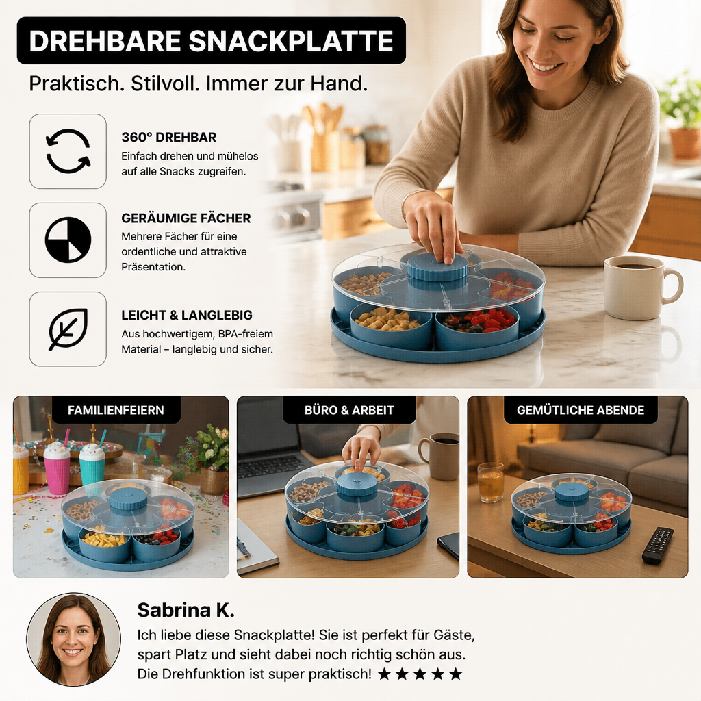 Draaibare Serveerschaal met Vakken voor Snacks en Hapjes