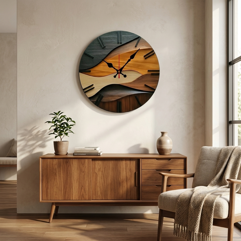 Ronde wandklok met geruisloos uurwerk en Scandinavisch design